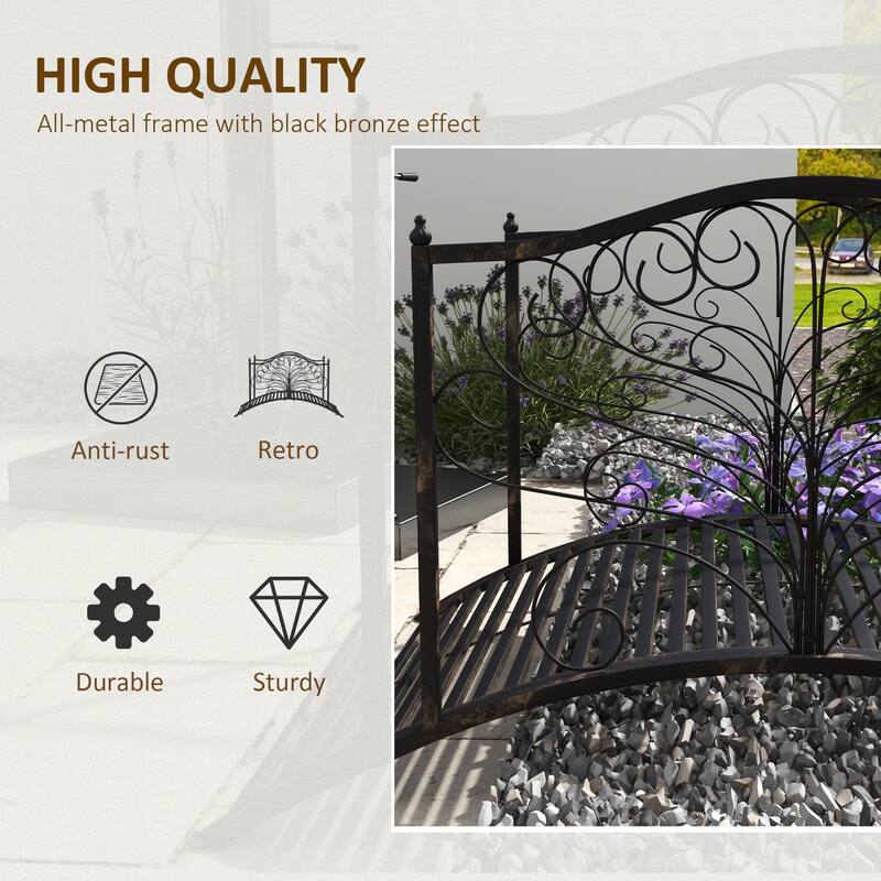 Outsunny 4’ Metal Arch Backyard Garden Bridge with Safety Siderails, Delicate Scrollwork, & Easy Assembly, Black Bronze