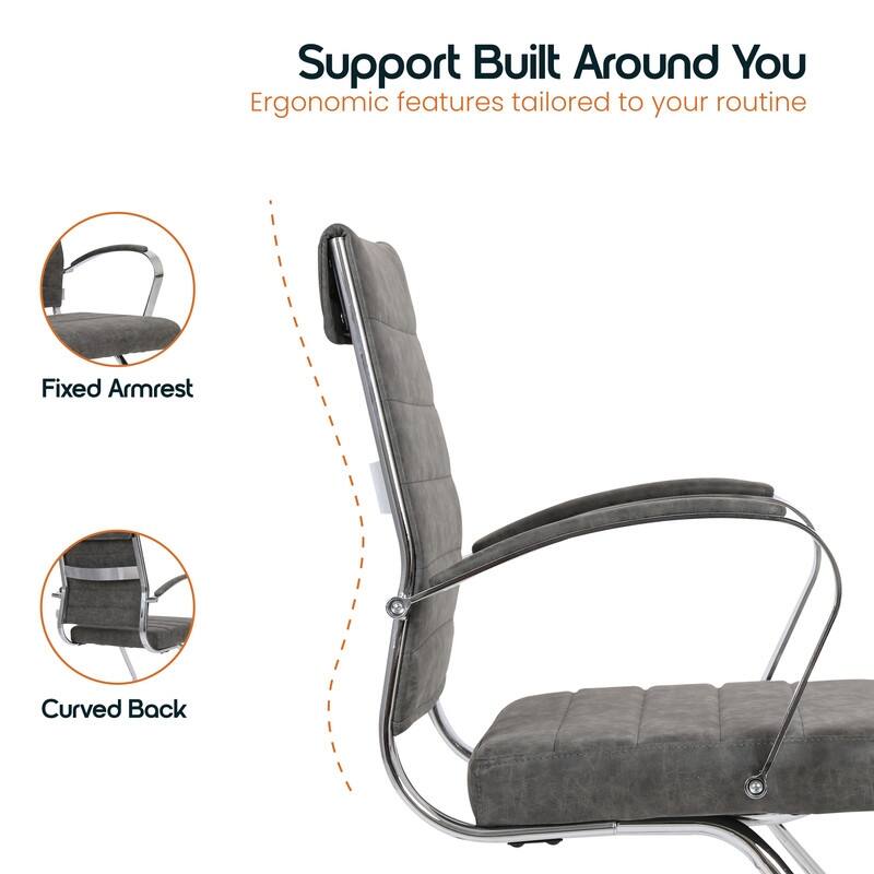 Benmar Series Mid Back Modern Leather Office Executive Desk Chair, Ergonomic Seating with Stainless Steel Sled Base