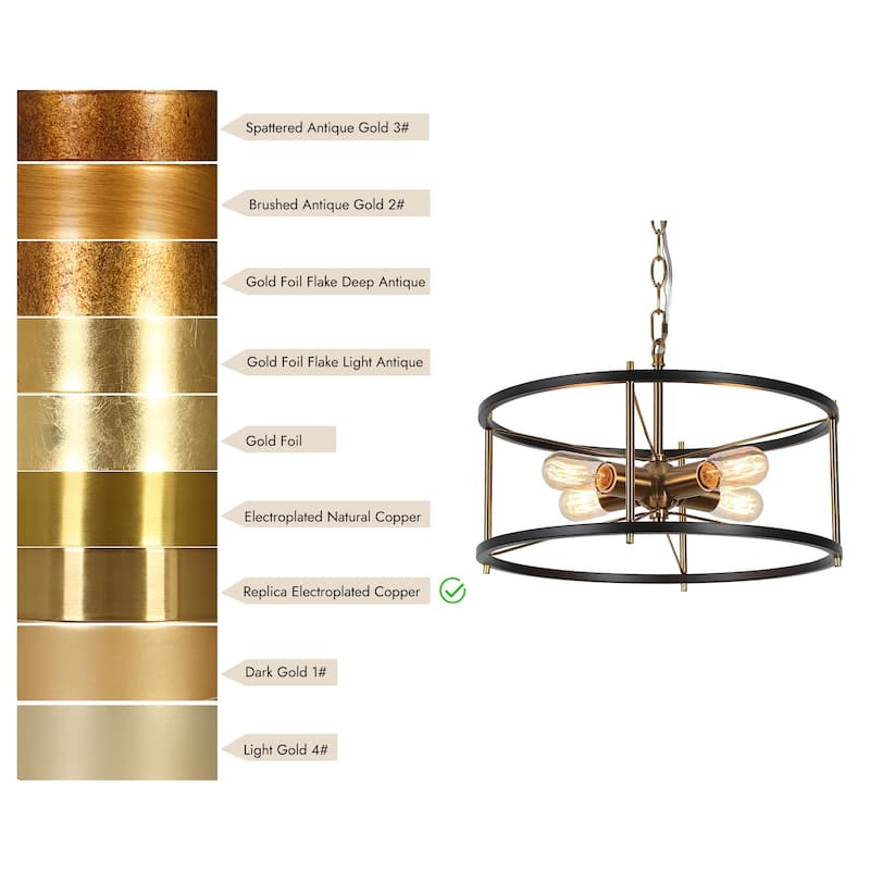 Modern Farmhouse 4-Light Black Gold Drum Chandelier Cage Pendant Lights for Kitchen Island - 17" D x 8" H