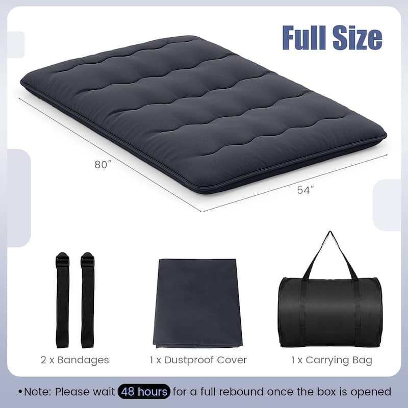 Roll-up Sleeping Cot Portable Futon Mattress w/Washable Cover - Full