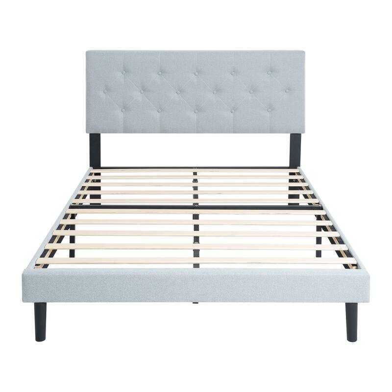 Upholstered Wooden Platform Bed Frame with Headboard, Queen Size