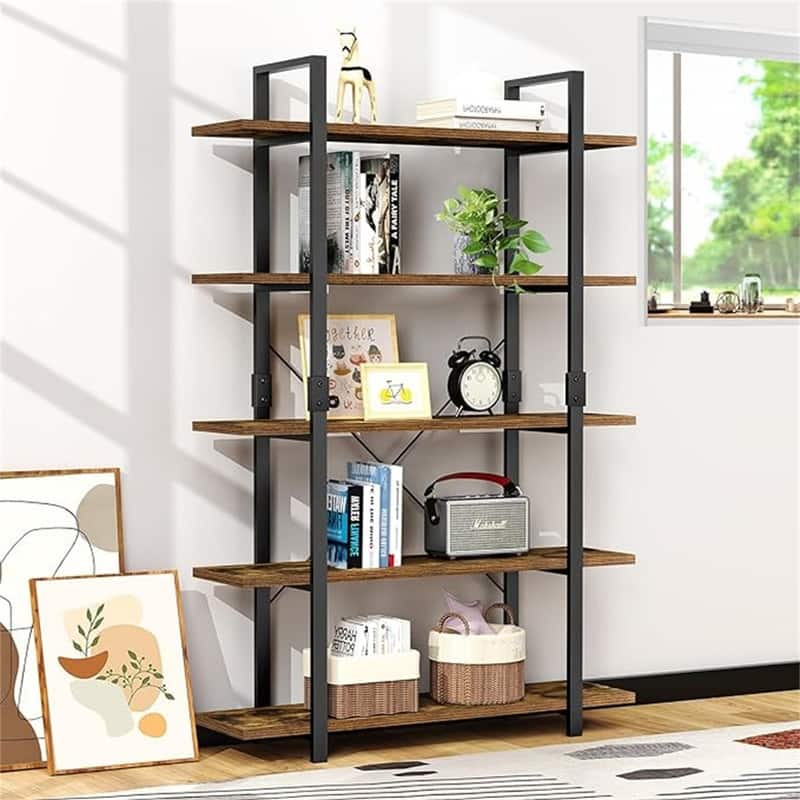 Bookshelf - 41.5"D x 11.4"W x 70"H - Rustic Brown