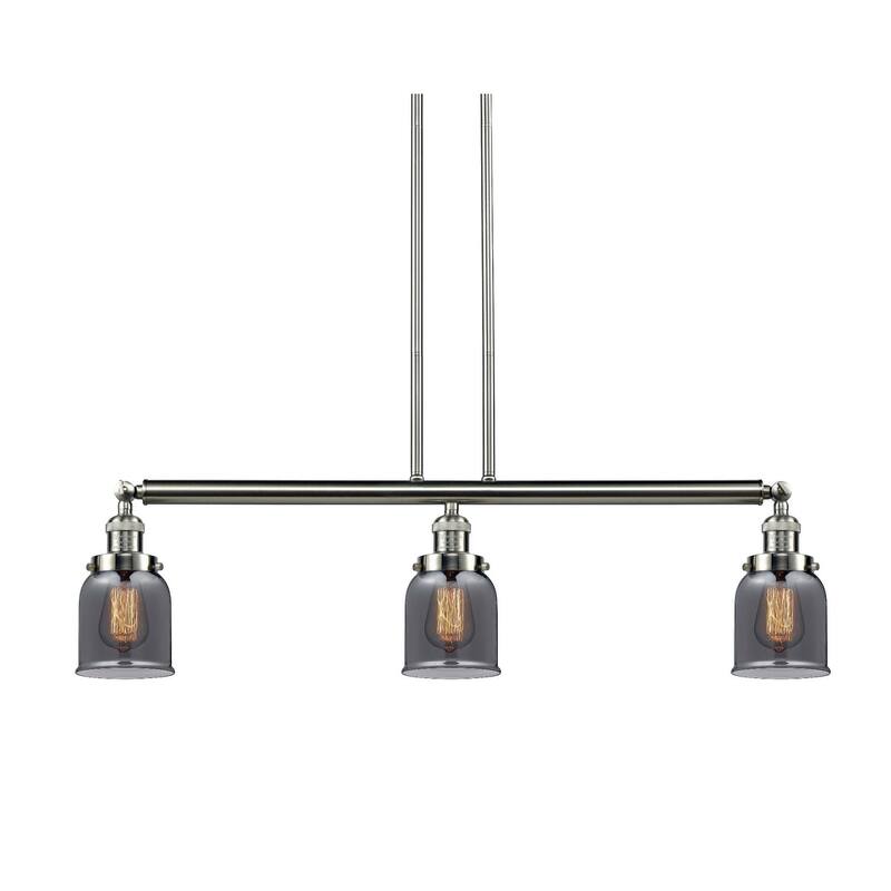 Innovations Lighting Small Bell 3 Light 38" Wide Linear Chandelier - Brushed Satin Nickel / Plated Smoked