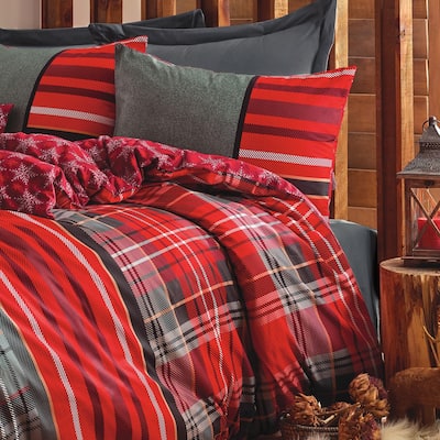 SUSSEXHOME Christmas Carol Stars Duvet Cover Set Red, Hypoallergenic