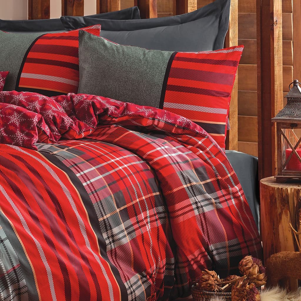SUSSEXHOME Christmas Carol Stars Duvet Cover Set Red, Hypoallergenic