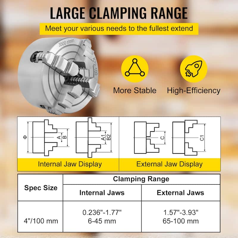 K72-100 Lathe Chuck 4 Inch 4-Jaw,Lathe Chuck Independent Reversible Jaw,Metal Lathe Chuck Turning Machine Accessories - 4 Inch