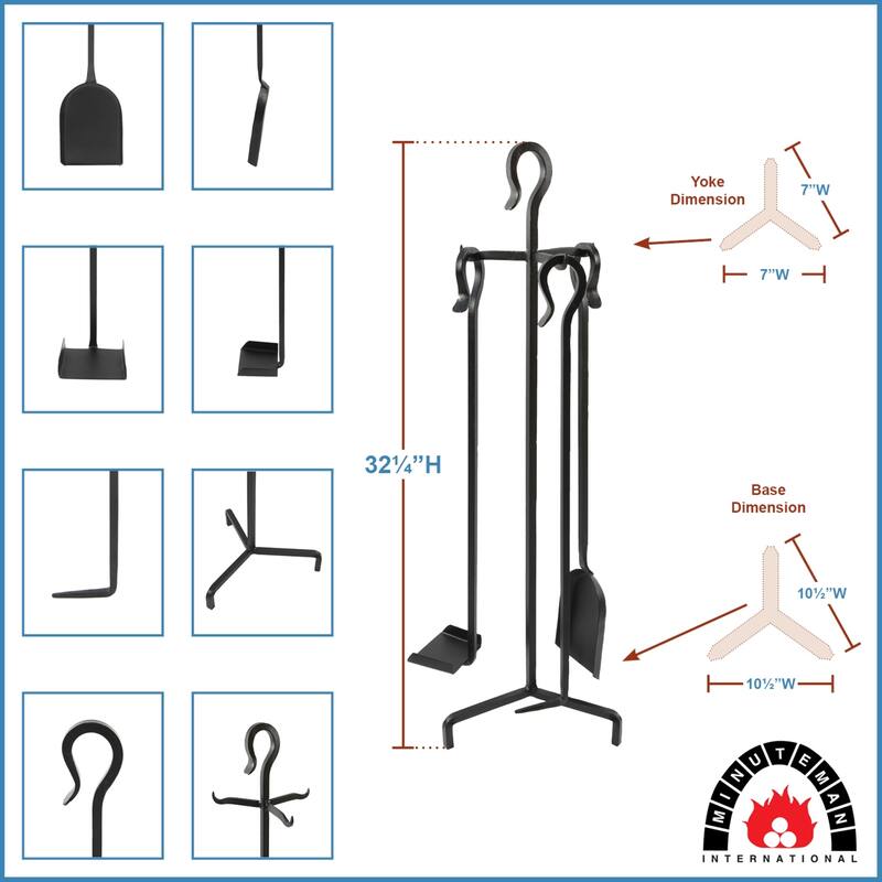 Achla Designs Berlin Fireplace Set of 3 Tools, 33 Inch Tall, Black Finish