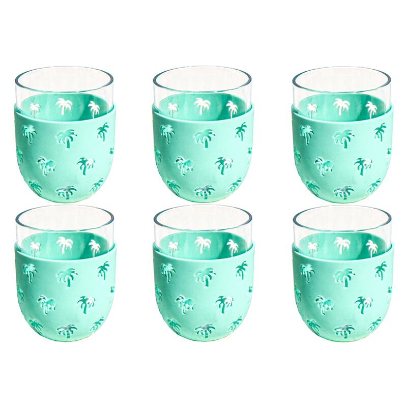 Abode Homewares Party Sleeve Palm Acrylic Stemless Wine Glass - Teal - 15.5 oz - Set of 6 - Teal