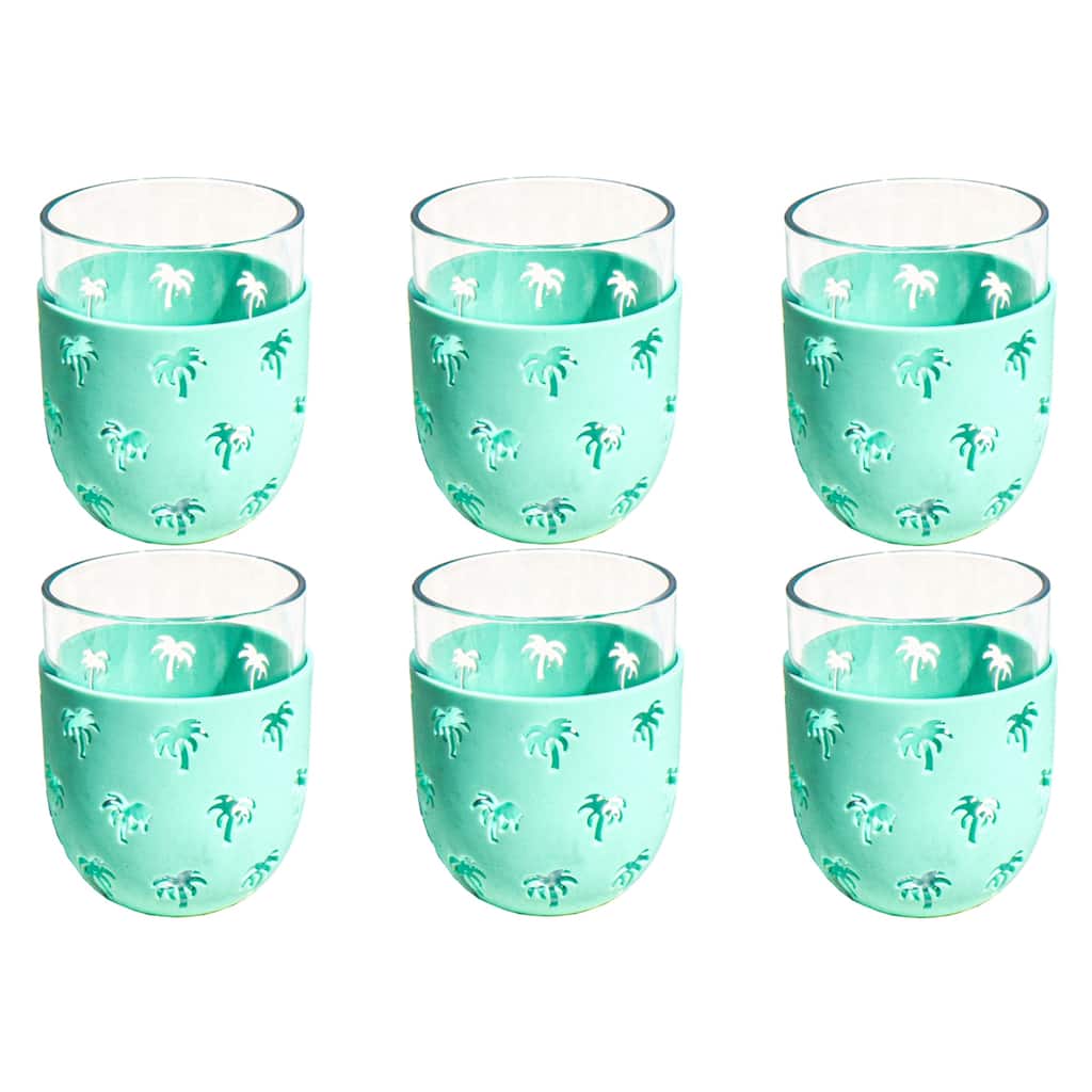 Abode Homewares Party Sleeve Palm Acrylic Stemless Wine Glass - Teal - 15.5 oz - Set of 6