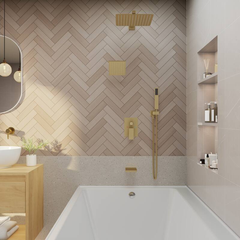 4-Spray Wall Mount 12 and 6 in. Dual Fixed and Handheld Shower Head with Waterfall Tub Spout (Valve Included) - 12" x 12"