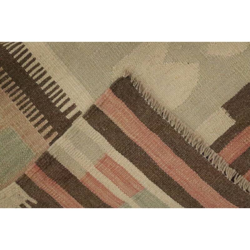 Hand Woven Oriental 100% Wool Carpet Southwestern Tribal Green Kilim Area Rug - 6' 9'' X 4' 11''