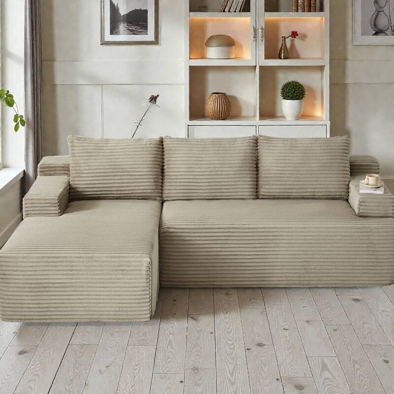 L Shaped Cloud Sectional Sofa with Deep Seat, Corduroy Modular Sleeper Couch, No Assembly Required