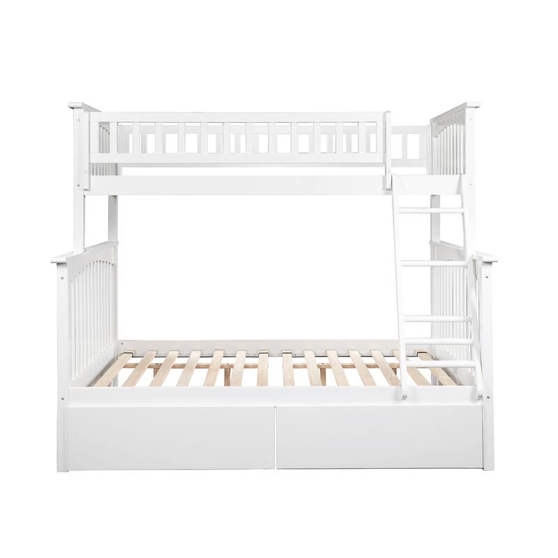 AFI Columbia Twin over Full Size Bunk Bed with Bed Drawers and Charging Station in White