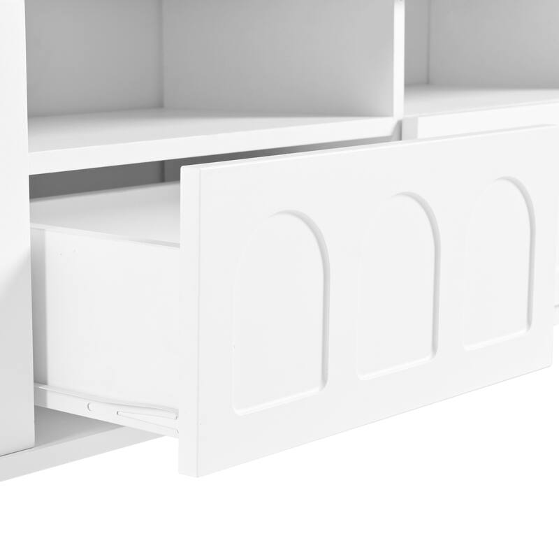 LED TV Stand for Living Room, Entertainment Center for TVs Up to 80" with Wood Legs, Storage Media Console with 2 Drawers