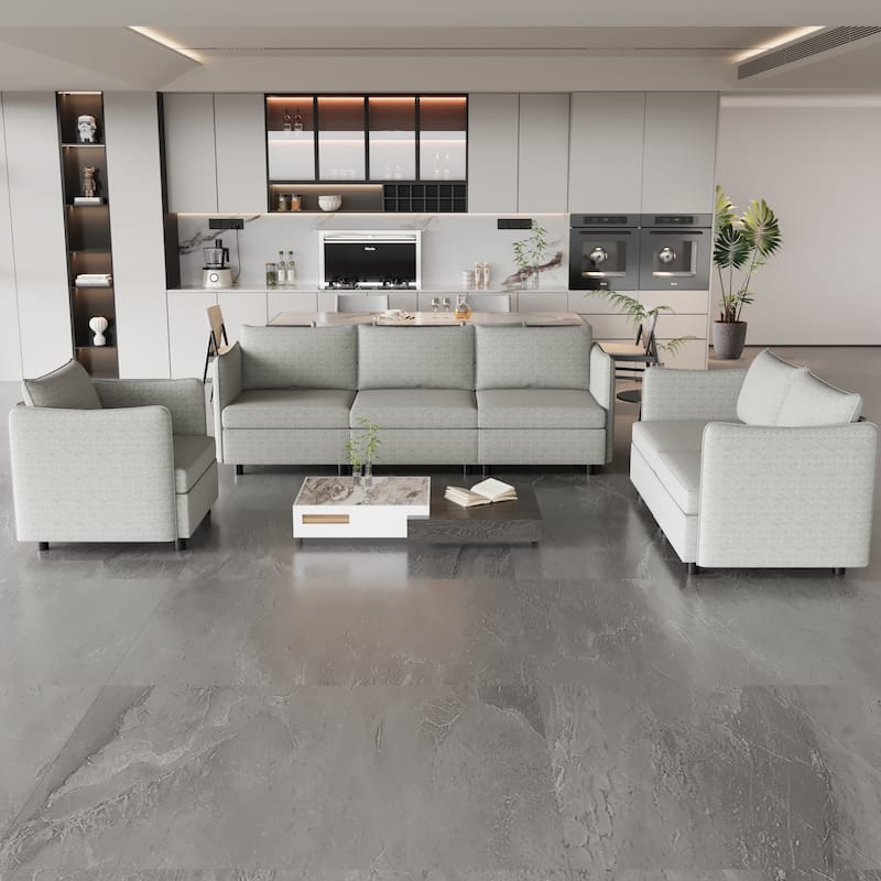 Modular Sectional Sofa with Storage and 3-Piece Configuration for Living Room - Grey