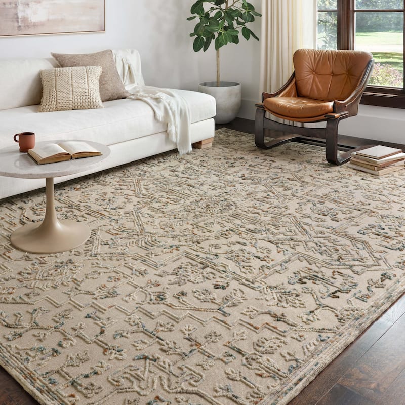 Alexander Home Diana Medallion 100% Wool Hooked Area Rug - 3' 6" x 5' 6" - Grey / Ocean