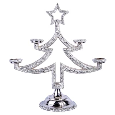 STP Goods Metal Christmas Tree Candle Holder with Crystals