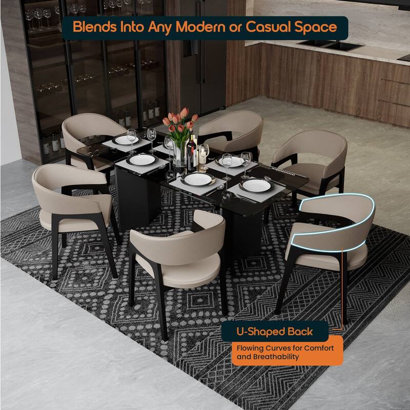 Cali Leather Dining Chair with Rubberwood Legs for Modern Kitchend and Dining Room Accent Arm Chair With Curved Open Back Design