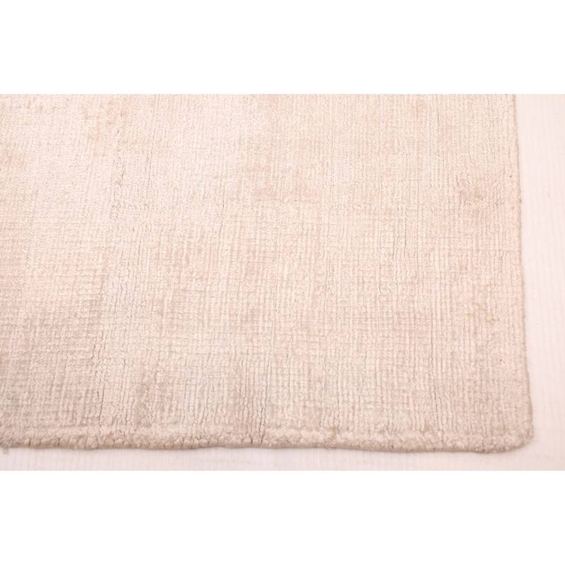 ECARPETGALLERY Hand Loomed Shimmer Ivory Viscose Rug - 6'6 x 9'7