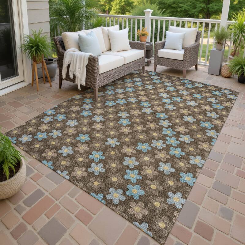 Machine Washable Indoor/ Outdoor Floral Kechi Chantille Rug - Chocolate - 2'6" x 3'10"