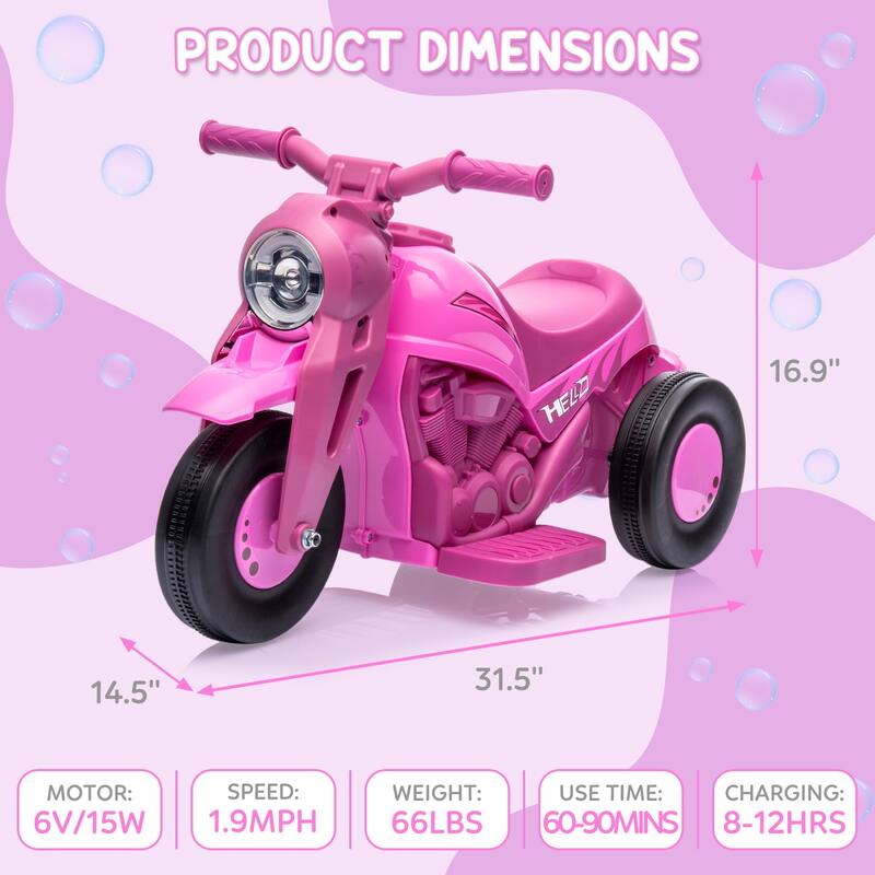 6V Battery-Powered Electric Motorcycle Ride-On Bubble Car for Kids Best Gift