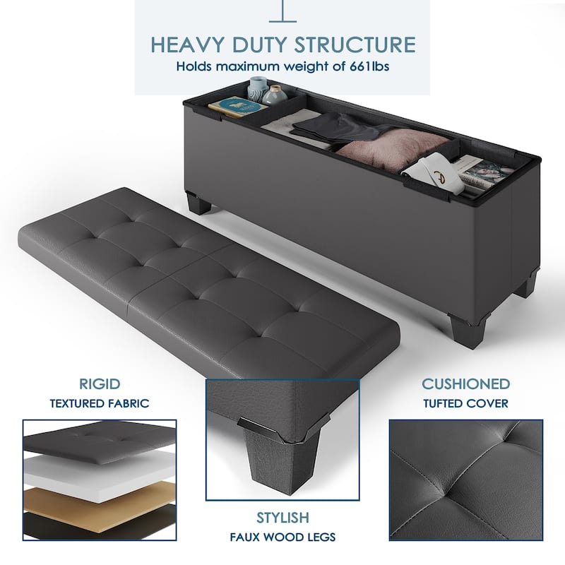 Empyrean Tuffted Folding Foot Rest Storage Ottoman Bench with Storage Bins