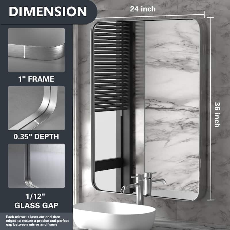 Modern Rounded Rectangle Wall Mirror with Stainless Steel Frame for Bathroom Vanity(1 Piece)