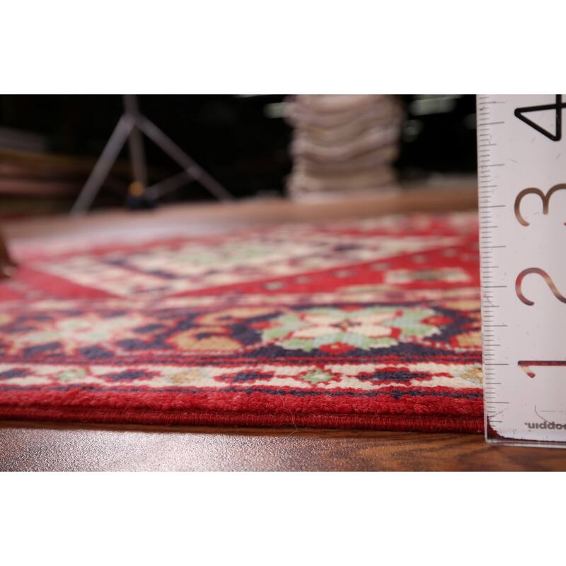 Geometric Red Kazak Oriental Foyer Rug Handmade Wool Carpet - 3'1" x 5'0"