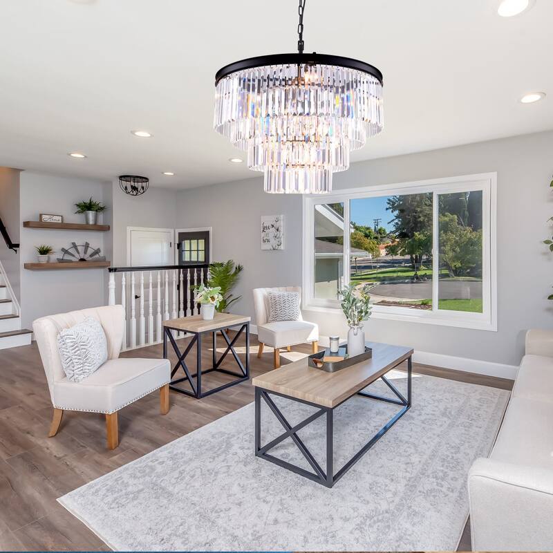 Modern Unique 9-Light K9 Crystal Tiered Chandelier Ceiling Lights
