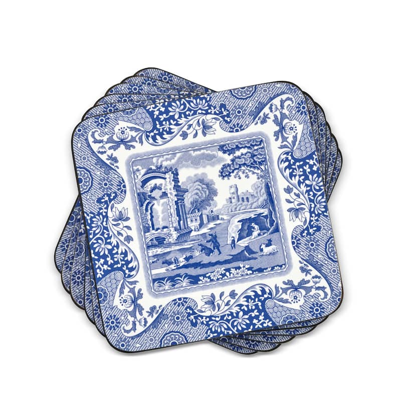 Pimpernel Set of 6 Blue Italian Coasters - 4 Inches Sq. - 4 Inches Sq.