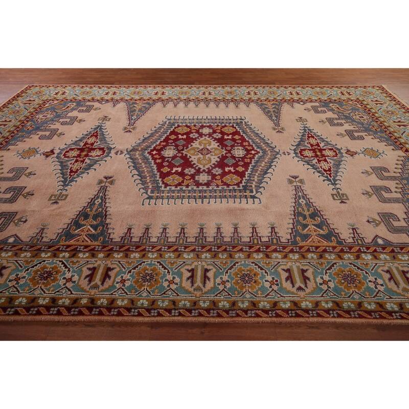 Geometric Viss Indian Large Area Rug Hand-Knotted Wool Carpet - 9'7"x 14'1"