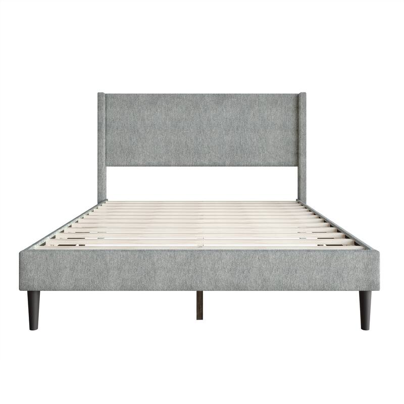 Clayfell Bangor Upholstered Wingback Platform Bed, Linen, No Box Spring Required