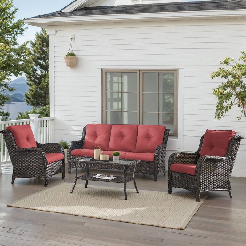 Outdoor Patio Chairs with Sofa Table Brown-Red - Brown - Brown - Red