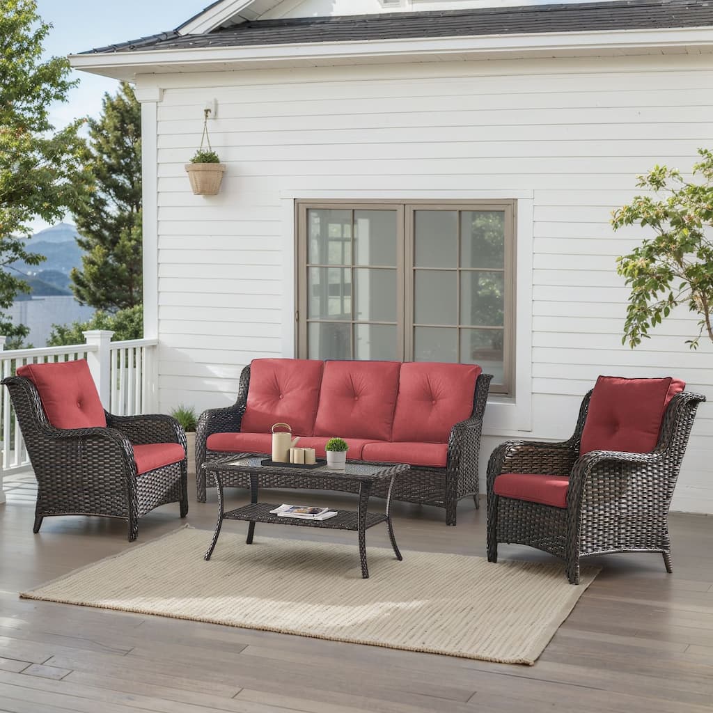 Outdoor Patio Chairs with Sofa Table Brown-Red - Brown