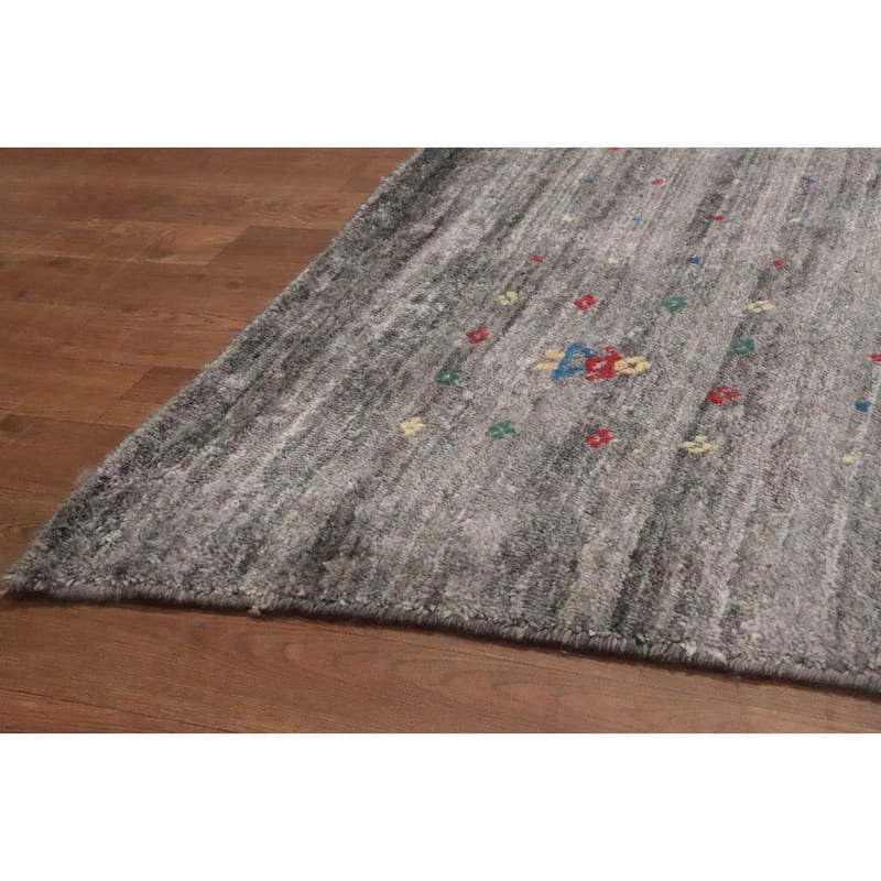 Hand Knotted Oriental Viscose Silk Carpet Tribal Animal Pictorial Greys & Charcoal Gabbeh Area Rug - 11' 8'' X 11' 9''