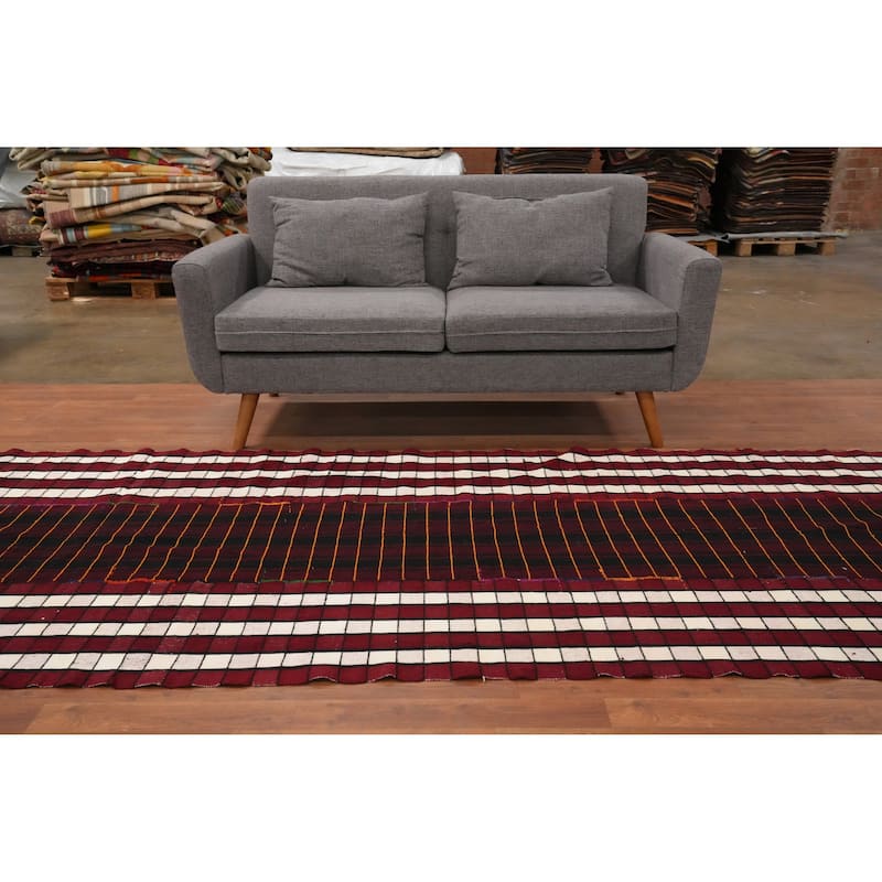 Hand Woven Oriental 100% Wool Carpet Southwestern Tribal Multi-Colored Kilim Runner Rug - 15' 11'' X 4' 2''
