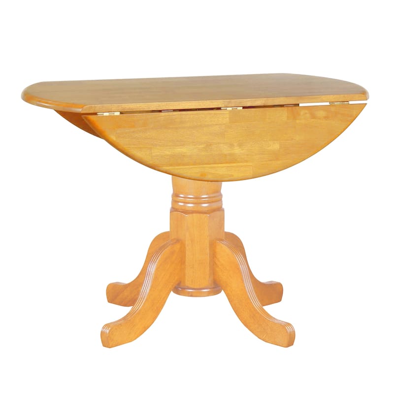 Round Extendable Dining Set - 3 Piece Oak Table & 2 Retro Chairs - 42" Drop Leaf Table
