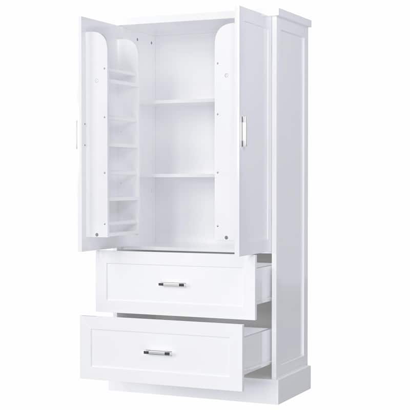 64'' Tall Bathroom Storage Cabinet with Two Doors, Drawers
