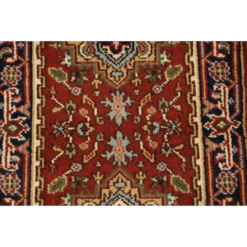 Hand Knotted Oriental 100% Wool Carpet Traditional Geometric Oranges & Rust Heriz (serapi) Runner Rug - 5' 9'' X 2' 5''