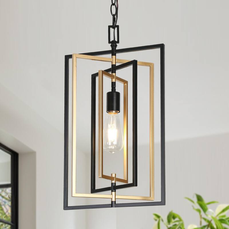 Zenith Modern Transitional Black and Gold 1-Light Metal Adjustable Kitchen Island DIY Pendant Lights