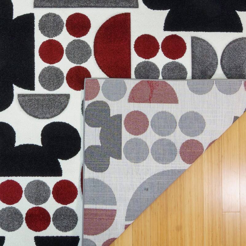Licensed Disney Mickey Mouse Bravo Encore Modern Geometric Spheres Red/ Grey/ Ivory Indoor Area Rug Runner, 8' - 2' 6" x 8'