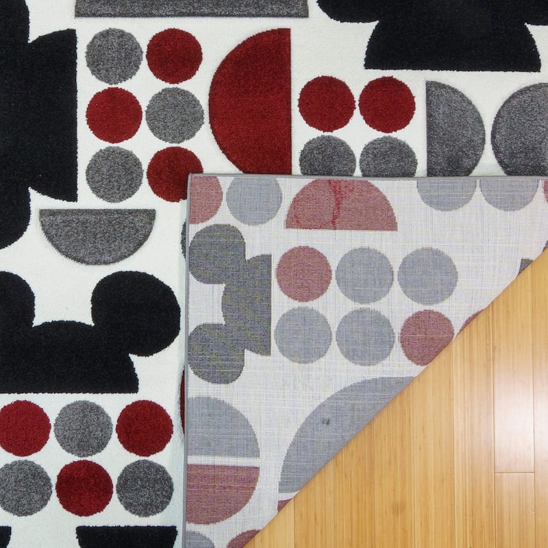 Licensed Disney Mickey Mouse Bravo Encore Modern Geometric Spheres Grey/ Ivory/ Red Indoor Area Rug Runner