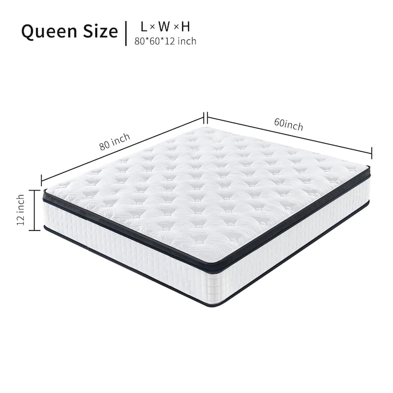 Queen Size 12 Inch Hybrid Mattress Individual Pocket Spring 7-Zoned Memory Foam Knitted Cover Certipur-Us White