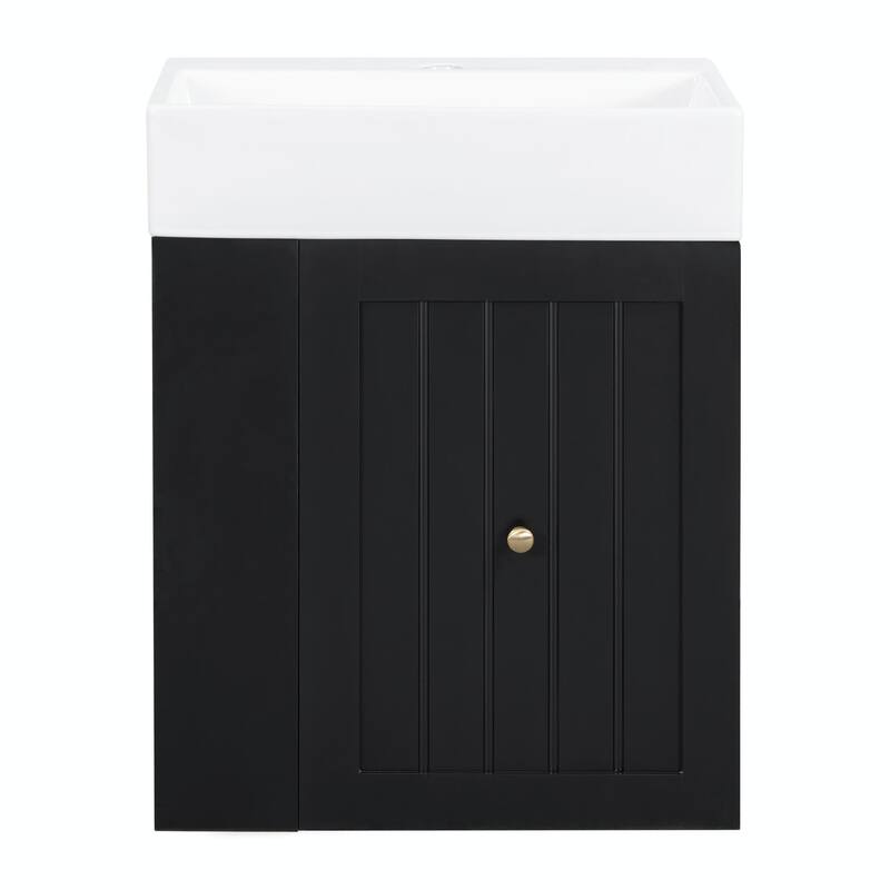 20-Inch Bathroom Vanity with Ceramic Sink - MDF Storage Cabinet with Drawer, Side Shelf and Silver Handle