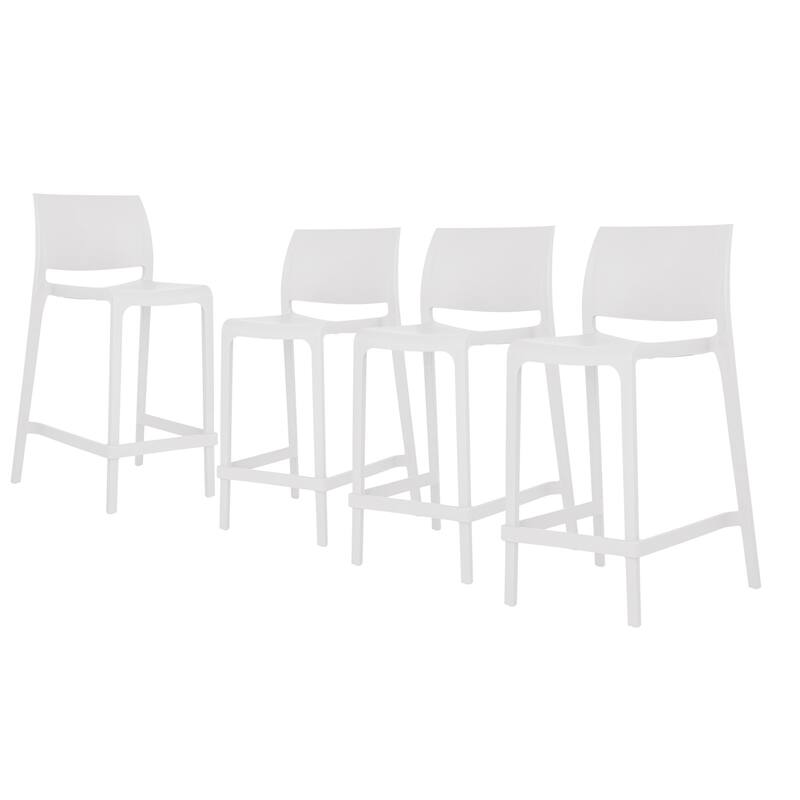 HomeRoots Set of Four 26" White Heavy Duty Plastic Low Back Outdoor Counter Height Bar Chairs