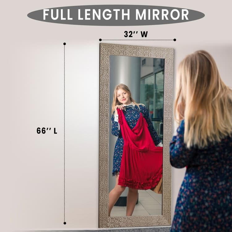 Mosaic Frame Full Length Mirror - 65.5 x 31.5 Inches, Free Standing or Wall Mounted for Living Room - Champagne