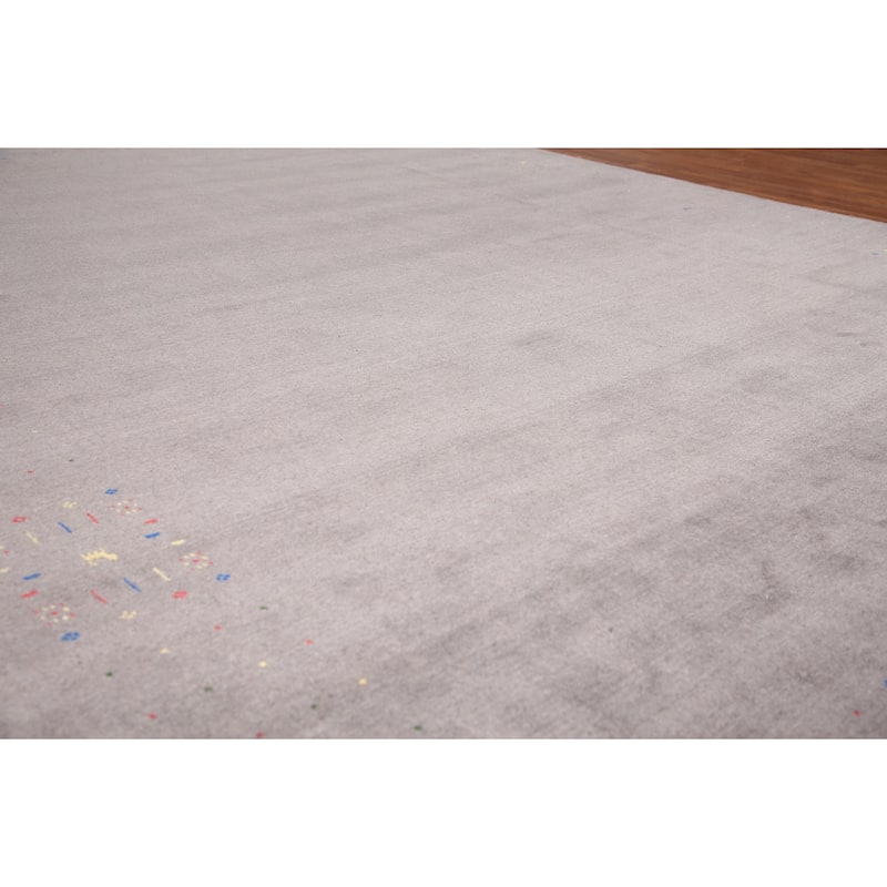 Tribal Gray Gabbeh Area Rug Hand-Knotted Wool Carpet - 9'4" x 12'1"