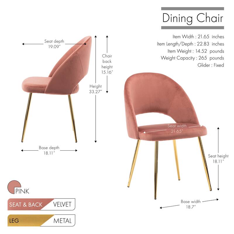 Porthos Home Batia Dining Chair, Velvet Upholstery, Gold Metal Legs