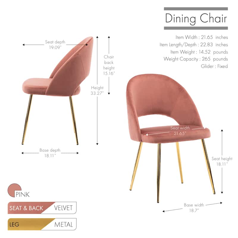 Porthos Home Batia Velvet Dining Chairs w/ Goldtone Metal Legs (Set of 2)