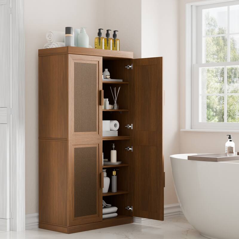 Dovelina Sideboard Buffet Storage Cabinets with Adjustable Shelves,Rattan Door - 62"Lx31"H